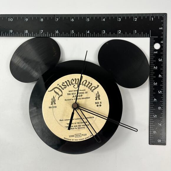 Vtg Disneyland Aesop Record Mickey Mouse Wall Clock Handmade Vinyl Art 9"x7.5" - Picture 6 of 7